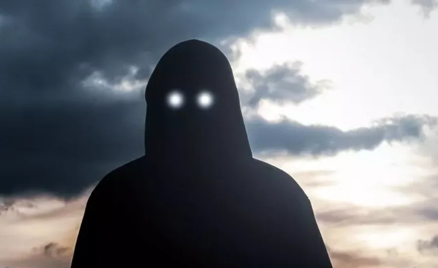 Illustration of Đeman, the dark Balkan spirit, appearing as a shadowy figure in a dense forest